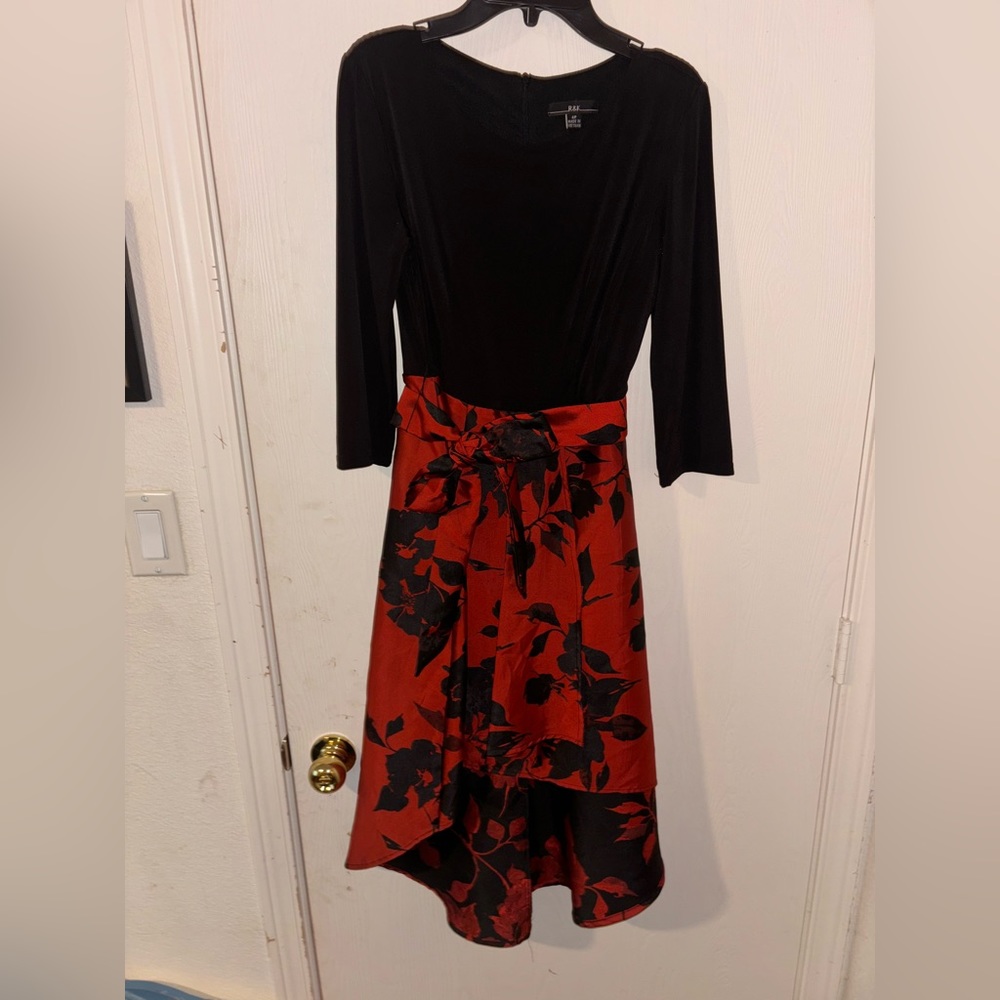 Red and black winter formal dress for petite